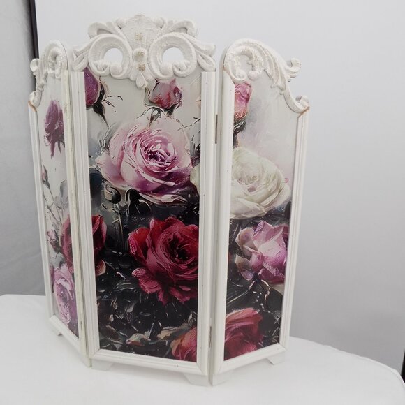 Floral Folding Screen Roses Ashland Fall Blush Romance Hinged 18.75" Tall New - Picture 3 of 8